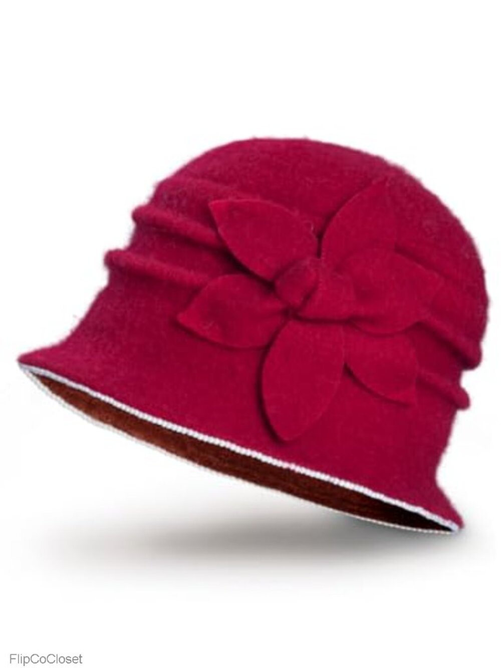 Wool Vintage Cloche Bucket Hat Daisy Flower Winter Pull-On
